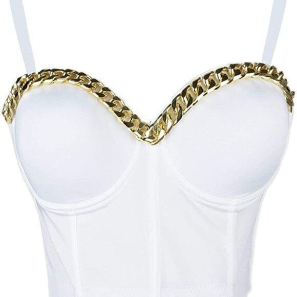 Micas Gold-Tone Chain Detail Bustier White Corset Top Size M - Picture 15 of 15